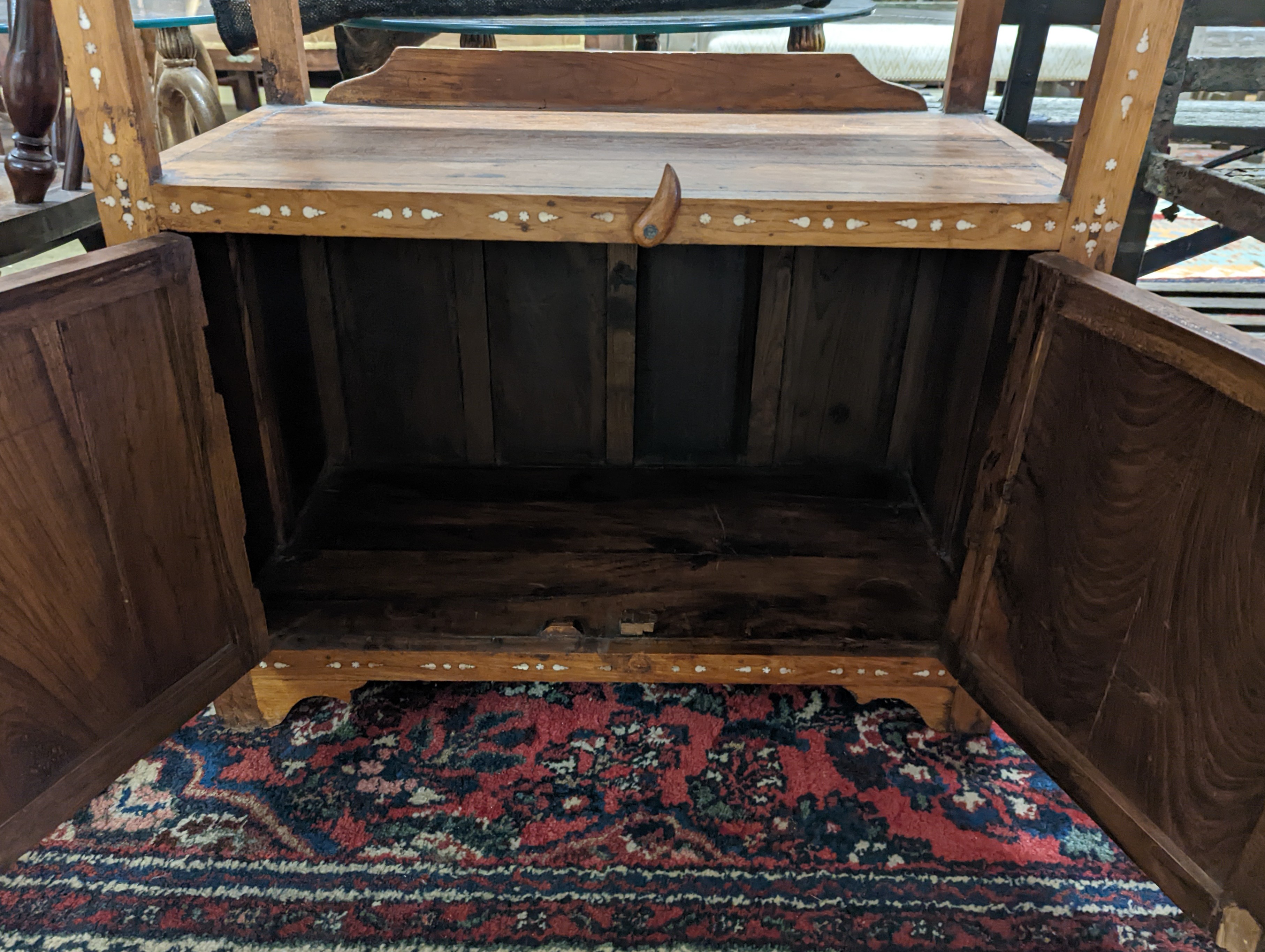 An Indian bone inlaid hardwood buffet, length 72m, depth 38cm, height 91cm
